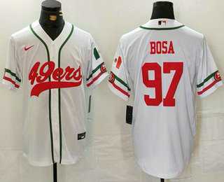 Men%27s San Francisco 49ers #97 Nick Bosa White Mexico Cool Base Stitched Baseball Jersey